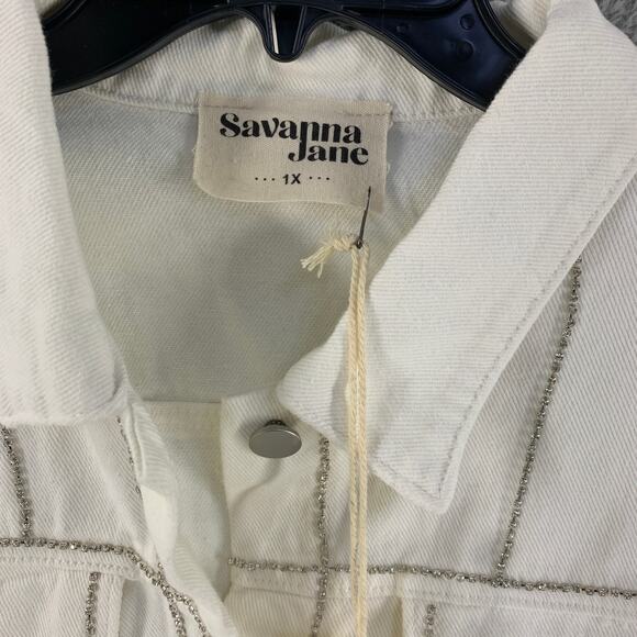 Savanna Jane Denim Jacket 1X Womens Rhinestone Embellished Country Western Cream - Picture 7 of 11